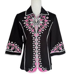 Bob Mackie Wearable Art Black Embroidered Cutout Jacket Women's Size XS